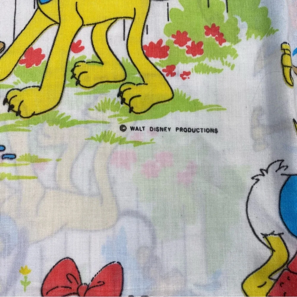 Vintage Walt Disney Productions 1960s Mickey and Friends Doing Chores Flat Sheet